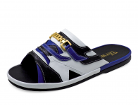 รองเท้าแตะ SKF-38 หนังไมโครไฟเบอร์นิ่มดำ-น้ำเงิน-นิ่มขาวสลับ